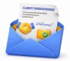 Client onboarding documents in an open envelope